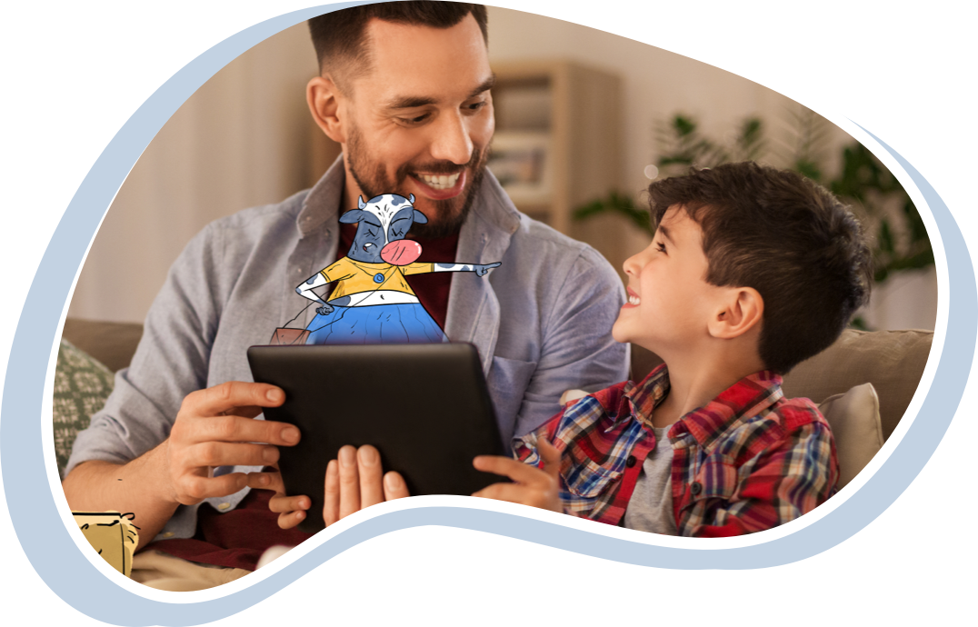 Father and child reading together