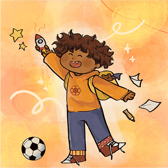 A colourful illustration from second-year student Maryam Kalam showing a child character